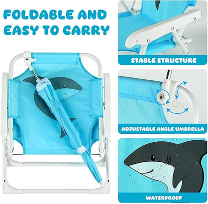 PLULON Kids Beach Chair with Umbrella Folding Lawn and Camping Chair with Summer Shade Children's Beach Chair for Beach Pool Travel Outdoor（for 1-5 Years Old）