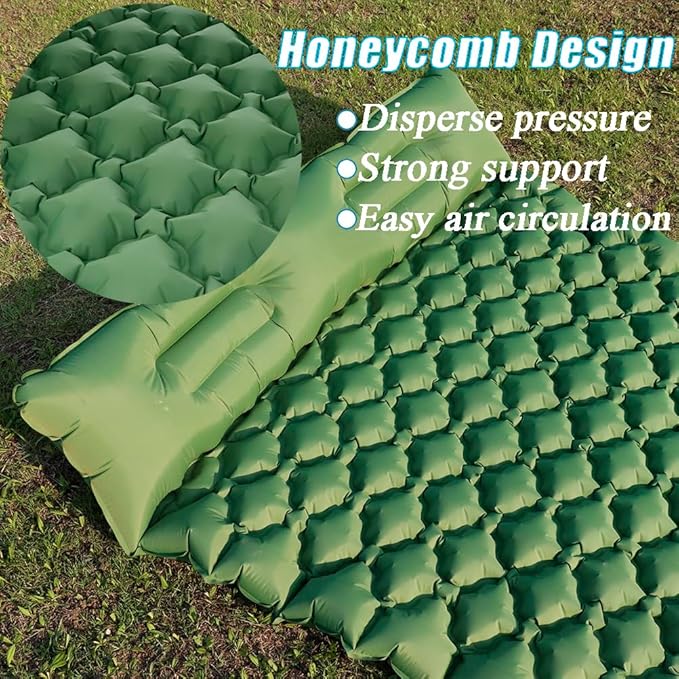 Sleeping Pad for Camping, Inflatable Sleeping Mat with Pillow, Camping Pad with Built-in Foot Pump, Lightweight Camping Mattress Pad for Car Camping, Backpacking, Tent and Hiking (Full (Green))