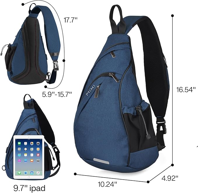 Hanke Sling Bag Men Backpack Unisex One Shoulder Bag Hiking Travel Backpack Crossbody with USB Port Versatile Casual Daypack