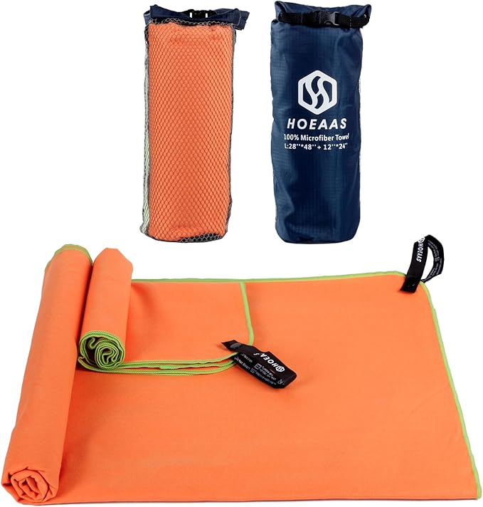 HOEAAS 2 Pack Microfiber Camping Towels, Quick Dry Towel, Super Absorbent Ultra Compact Travel Towel Soft Lightweight Sports Towel for Sweat Fast Drying Towels for Pool,Gym,Hiking,Backpacking,Fitness