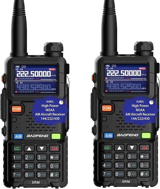 Ham Radio Handheld Baofeng Radio 5RM Upgraded of UV-5R High Power Long Range Walkie Talkies for Adults Multi-Band Two Way Radio NOAA Weather Copy Frequency USB C Charger 999CH Outdoor Hiking Camping