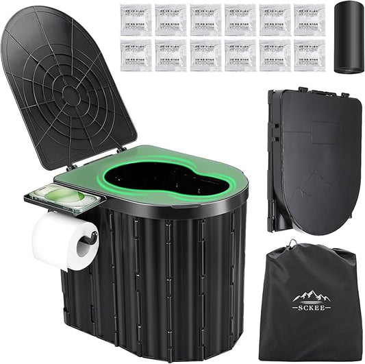Camping Toilet, Portable Toilet for Adults, 14'' Camping Toilet with Lid, Camp Toilet with Holder, Portable Potty for Camping, Hiking, RoadTrip, Car, Tent, Truck Drivers