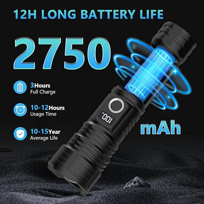 Rechargeable Led Flashlights High Lumens, 990000 Lumens Super Bright Powerful Flashlight, 5 Modes Flash Light, IPX6 Waterproof Tactical Flashlights for Home, Camping, Emergencies