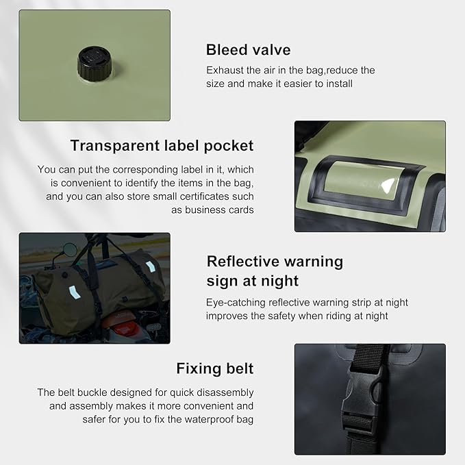 Waterproof Duffel Bag，Roll-Top Heavy Duty Dry Duffle Bag，Motorcycle Dry Bag，with Quick-fixed Straps，with Large Storage Space, Perfect for Traveling, Camping, Kayaking, Fishing & Canoeing (black, 66L)