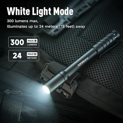 77outdoor Sofirn SF15 Led Flashlight, 2*AAA Batteries Powered, 300 Lumen Pocket EDC UV Black Inspector Penlight for Pet Urine Detector, Home Use, Night Walking, Camping, Reading, Fishing, Cycling