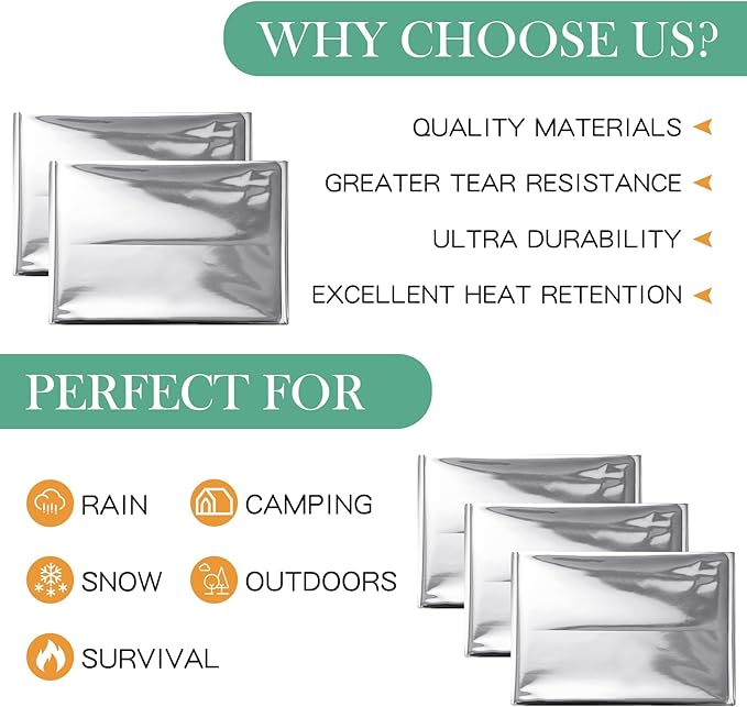 120 Pack Emergency Foil Thermal Blankets Silver Foil Survival Blanket Space Blanket Survival Kit for Outdoors, Camping, Hiking, Homeless, Survival or First Aid, Silver