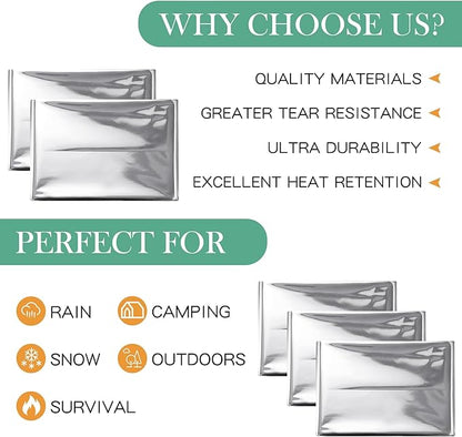 120 Pack Emergency Foil Thermal Blankets Silver Foil Survival Blanket Space Blanket Survival Kit for Outdoors, Camping, Hiking, Homeless, Survival or First Aid, Silver