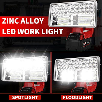 40W Cordless Flashlight for Milwaukee M18 18V Lithium-ion Battery, DTEZTECH 4200LM LED Work Light with USB Port, 9" Zinc Alloy Spotlight Use for Camping, Hiking, Job site, Indoor Outdoor Tool…