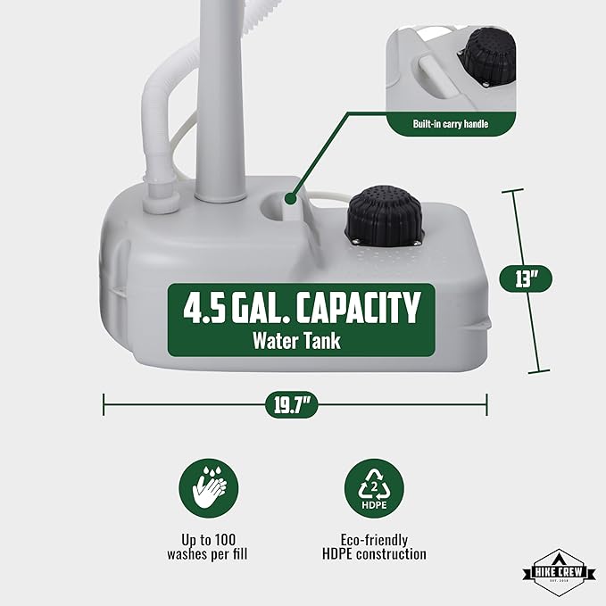 Hike Crew Portable Camping Sink & Toilet | Large Hand Washing Station with 4.5 Gal Capacity, Hands-Free Foot Pump, Faucet, Soap Dispenser & Towel Rack | Includes Travel Toilet with 5 Gal Waste Tank