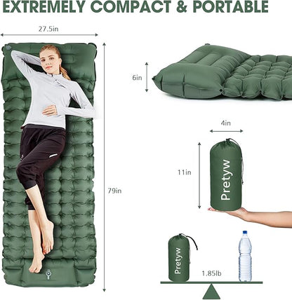 Sleeping Pad for Camping - Ultralight Camping Mattress with Pillow, Built-in Foot Pump, Compact Self-Inflatable Portable Camping Mat for Backpacking, Hiking, Car Traveling, Beach, Tent