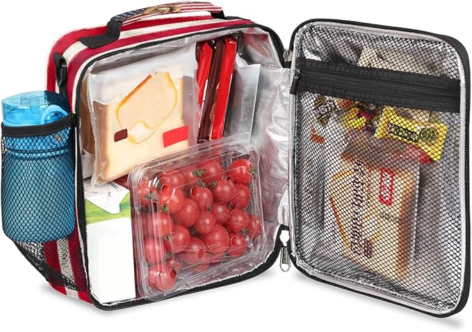 Baseball Usa Flag Insulated Lunch Bag for Girls Boys Teen Reusable Lunch Box with Shoulder Strap Freezable Thermal Cooler Bag Meal Prep Boxs for School Travel Picnic Beach Lunch Pail