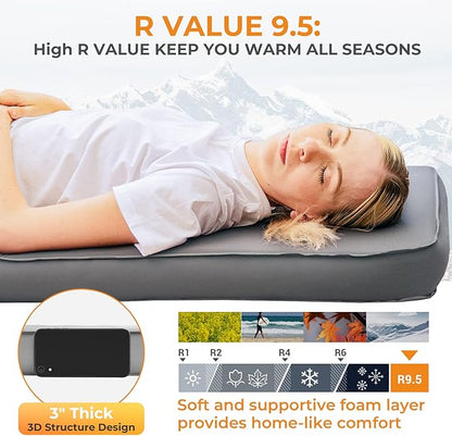 KingCamp Self Inflating Sleeping Pad for Camping Ultra Thick Double Single Foam Mattress High R Value Camping Air Pad Mat, Multi Colors & Sizes