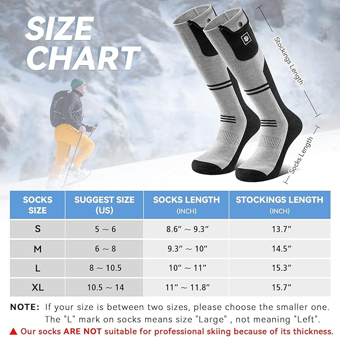 Heated Socks for Men Women Rechargeable Washable APP Remote Control 7.4V Battery Electric Heating Socks for Hunting Ice Fishing Camping Hiking Skiing Outdoor Work