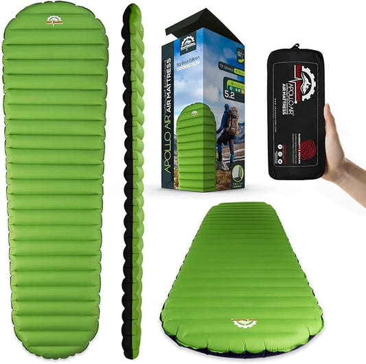 Gear Doctors Ultralight 17oz Camping Sleeping pad ApolloAir - Compact, Warm 5.2 R-Value 4 Season, Camping Air Mattress, Perfect for Backpacking, Hiking - Lightweight Inflatable & Compact Sleep Pad