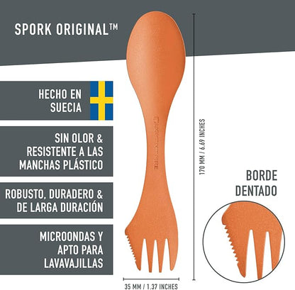 Light My Fire Spork Original 3-in-1 Camping Spoon Fork Knife Combo Reusable Travel & Camping Utensils Lunch Spork Outdoor Backpacking Hiking Picnic Utensil BPA Free, 2-Pack Orange/Black