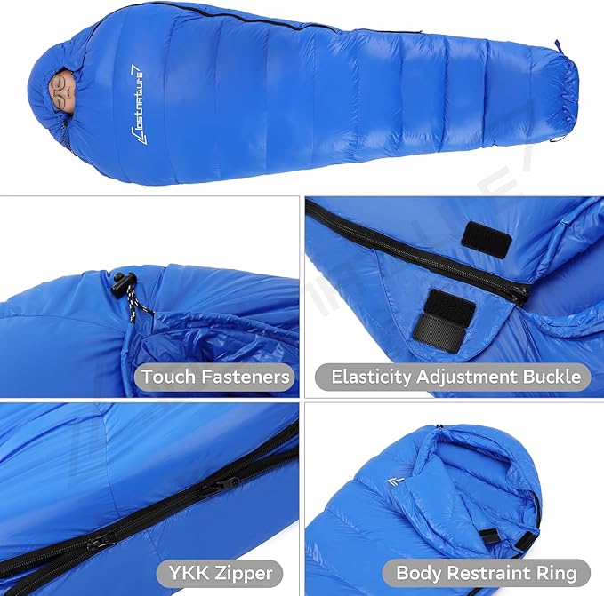 Clostnature Down Backpacking Sleeping Bag - 20D 550 Fill Power Ultralight Winter Down Mummy Sleeping Bag for Camping, Lightweight Cold Weather Compact Camping Gear for Kids, Adult, Girls, Boys