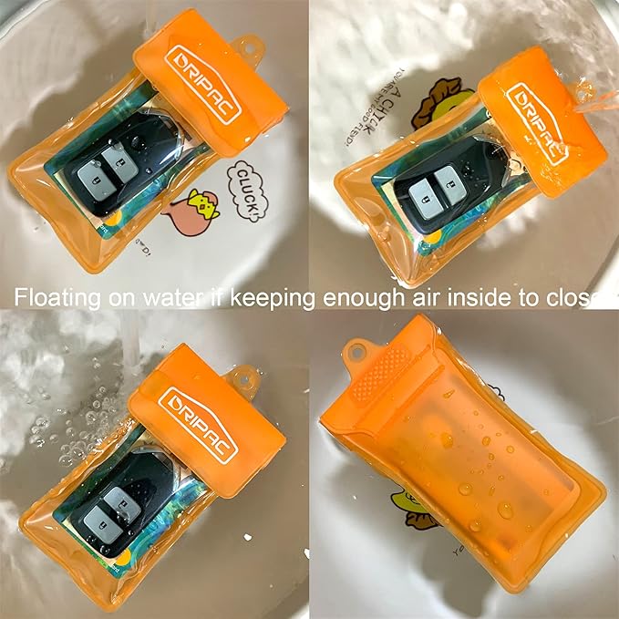 DRIPAC Waterproof Car Key FOB Case Waterproof Wallet Waterproof Holder Pouch For Key ID Badge Credit Card Money（Orange）