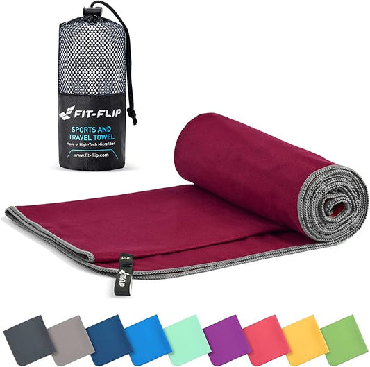 Fit-Flip Travel Towel - Compact & Ultra Soft Microfiber Camping Towel - Quick Dry Towel - Super Absorbent & Lightweight for Sports, Beach, Gym, Backpacking, Hiking and Yoga