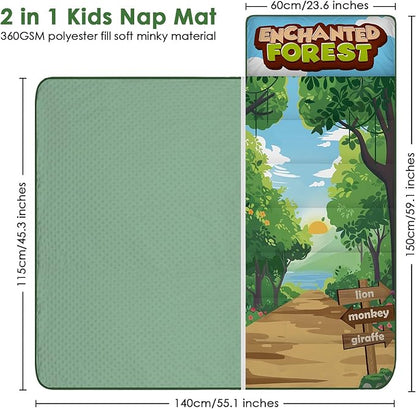 Kids Sleeping Bag Nap Mat with Removable Pillow and Blanket,Extra Thick Large 2 in 1 Slumber Bags for Boys Girls,Toddler Nap Mat for Preschool Daycare Travel Camping