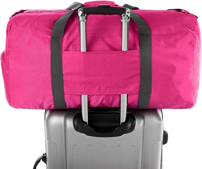 Dimayar Travel Duffle Bag for Men Women - Foldable Duffel Bag with Shoes Compartment - Overnight Bags Waterproof & Tear Resistant(40L,Fuchsine)