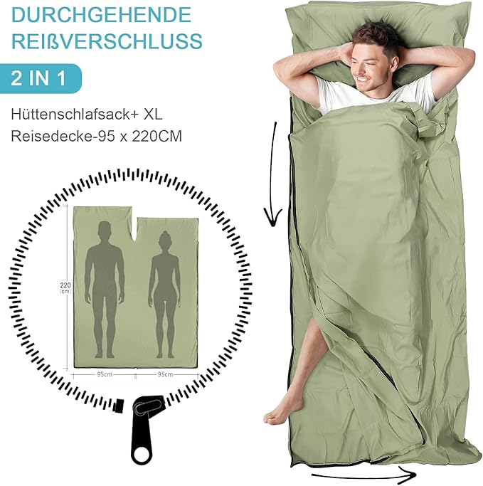 Sleeping Bag Liner, Adult Sleep Sack & Travel Sheets, Lightweight Single and Portable Camping Sleeping Bag Liners - Ideal for Traveling, Hostels and Camping