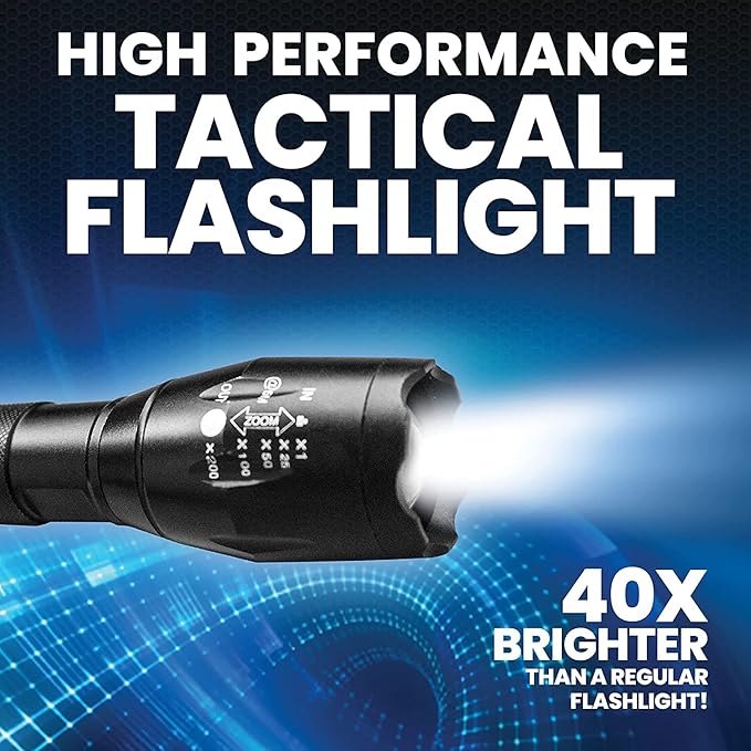 Taclight Flashlight by Bell+Howell High Lumens LED Tactical Flashlight 5 Modes & Zoom Function 40X Brighter Water Proof Handheld Flashlight for Emergency Camping Accessories As Seen On TV Set of 3