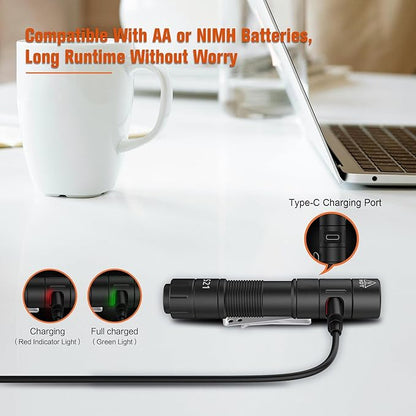 S21 Portable EDC Pocket Flashlight, 880 High Lumen AA Rechargeable Mini Flashlight, Magnetic Tail Switch Light Small Flashlights,Suitable for Outdoor, Camping, Emergency Situations（Black）