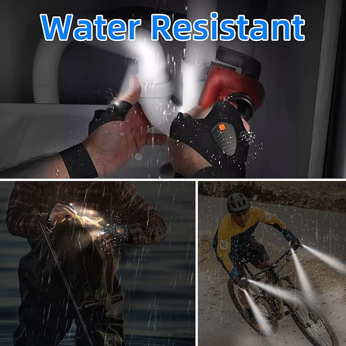 Rechargeable LED Flashlight Gloves, Gifts for Men Dad Him Boyfriend Birthday Christmas, Cool Gadgets Waterproof Hands-Free Light Gloves with Battery Indicator for Repairing Fishing Camping