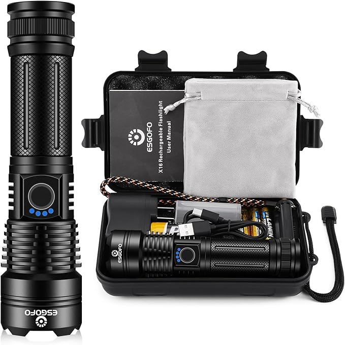 Esgofo Flashlights High Lumens Rechargeable,1000000 Lumens Super Bright Handheld LED Flash Light,Powerful Emergency Linternas, Waterproof, Long Lasting, for Hiking Camping Gift