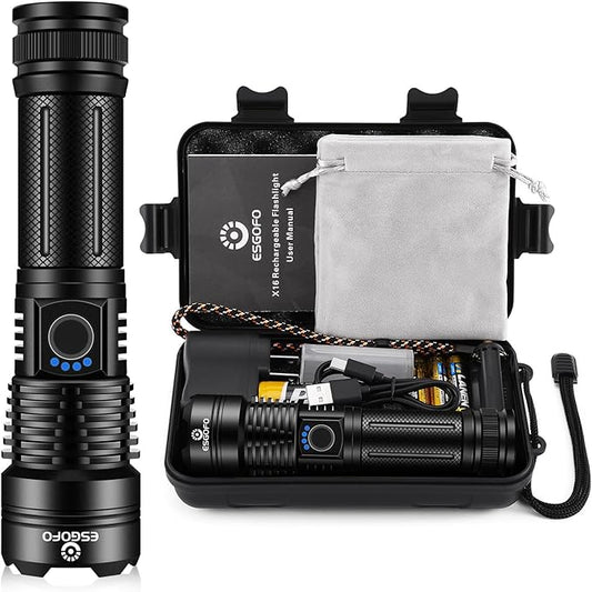 Esgofo Flashlights High Lumens Rechargeable,1000000 Lumens Super Bright Handheld LED Flash Light,Powerful Emergency Linternas, Waterproof, Long Lasting, for Hiking Camping Gift