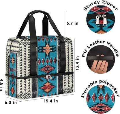 Sports Gym Duffel Bag - Aztec Boho Travel Tote, Waterproof Lightweight Swim Luggage, Weekender Overnight Handbag With Shoes Compartment for Women Men