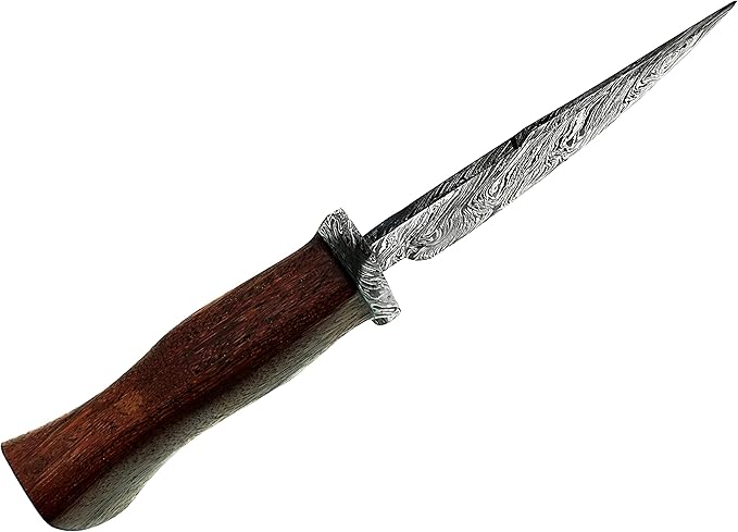 10.5" Beautiful Damascus Steel Bowie Knife made of Damascus Steel and forge Fire Storm pattern blade with an amazing Rose wood 5” handle & Damascus Steel Pommel & Damascus Steel Guard- An amazing Hunting knife with a beautiful Sheath