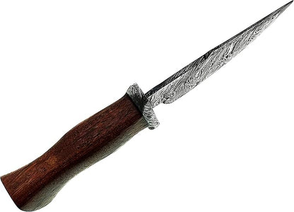 10.5" Beautiful Damascus Steel Bowie Knife made of Damascus Steel and forge Fire Storm pattern blade with an amazing Rose wood 5” handle & Damascus Steel Pommel & Damascus Steel Guard- An amazing Hunting knife with a beautiful Sheath