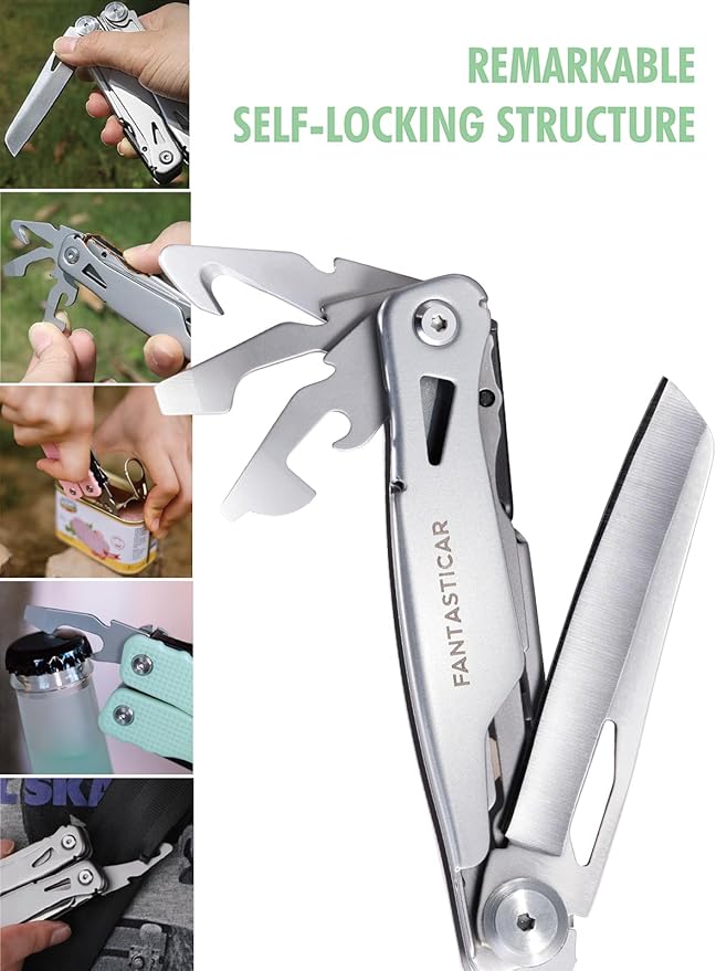 FantastiCAR 14 in 1 Multitool Pliers, Versatile Pocket Knife with Scissors, Knife Blade, Screwdriver, Bottle Opener, and Ideal for House or Camping Essentials, Holiday Gift Packaged (Mint Green)