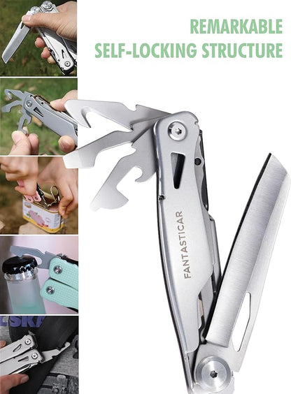 FantastiCAR 14 in 1 Multitool Pliers, Versatile Pocket Knife with Scissors, Knife Blade, Screwdriver, Bottle Opener, and Ideal for House or Camping Essentials, Holiday Gift Packaged (Mint Green)