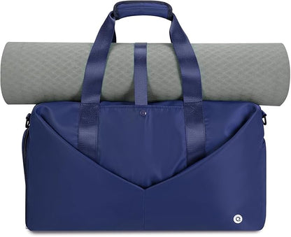 Ceneda Women's 20" Gym Duffel Bag with Wet Pocket & Shoe Compartment, Portable Overnight Weekender Travel Bag, Yoga Bag (Navy Blue)