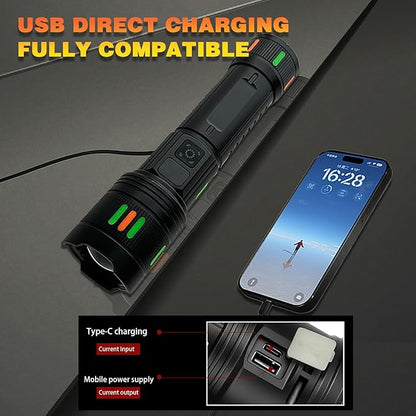 Flashlights Rechargeable High Lumens, Super Bright Flashlight, Adjustable Tactical Flashlight Waterproof Handheld Flash Light LED Flashlight for Emergencies, Camping, Hiking