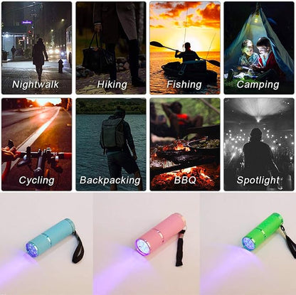 Rocutus LED Flashlight,4 Pack Small Glow Flashlights Mini LED Flashlights Rubber Coated Flashlights with 9 LED Lights,Portable Handy Lights for Camping, Hiking, Indoor,Nail Gel Dryer