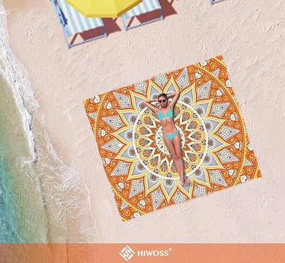 Beach Blanket Waterproof Sandproof Oversized 95”x 80”,Sand Free Beach Mat with Corner Pockets,Portable Mesh Bag for Beach Festival,Picnic,Travel and Outdoor Camping (Orangegrey)