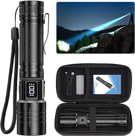 Rechargeable Flashlights High Lumens, 50000LM Super Bright LED Flashlight, Powerful Tactical Flashlight, 5 Modes Zoomable Waterproof Flash Lights for Home, Camping, Emergencies(1 Pack)