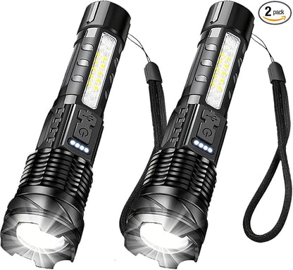 2 Pack Rechargeable Flashlights High Lumens, Super Bright LED Flashlight with 7 Lighting Modes, Waterproof Powerful Handheld Flash Light for Home, Outdoor, Camping, Emergency