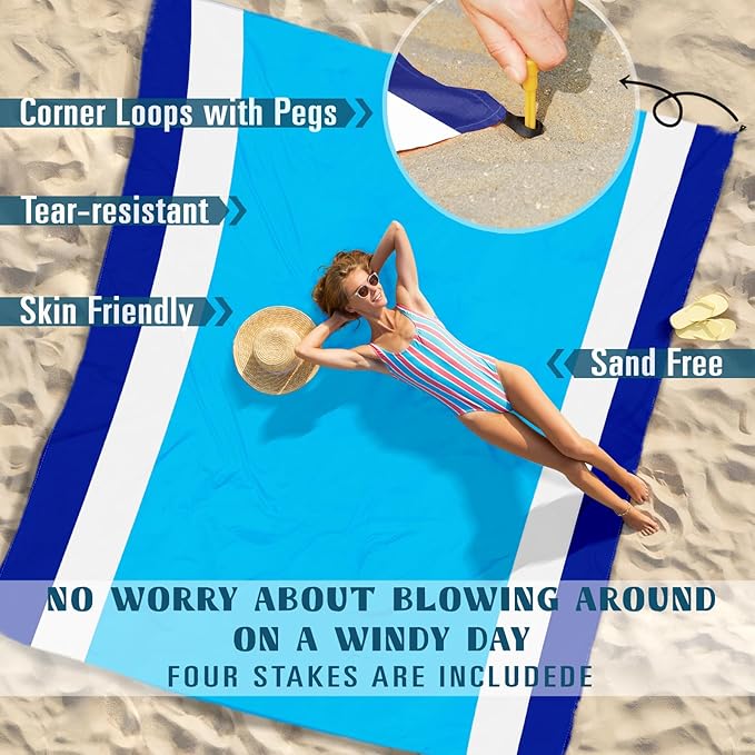 Beach Blanket Sandproof Waterproof 78''×81''1-5 Adults Oversized,Compact Lightweight Durable Beach Mat for Travel Camping Hiking Picnic Blanket