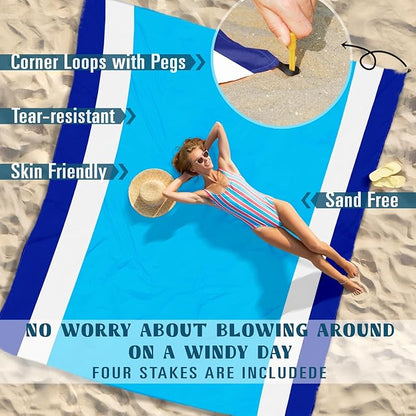 Beach Blanket Sandproof Waterproof 78''×81''1-5 Adults Oversized,Compact Lightweight Durable Beach Mat for Travel Camping Hiking Picnic Blanket