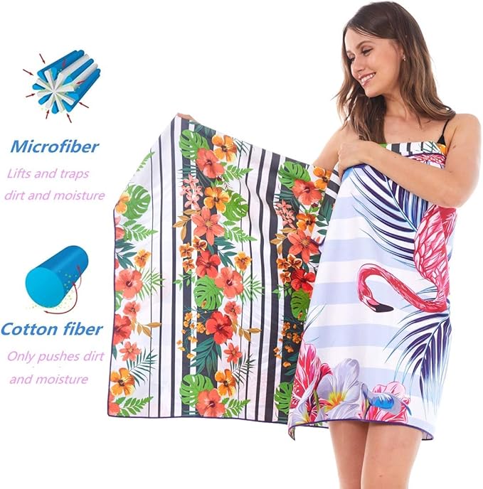 HAOKUN Microfiber Sand Free Beach Towel Blanket-Quick Fast Dry Super Absorbent Lightweight Thin Towel for Travel Pool Swimming Bath Camping Yoga Gym Sports Idea … (flamingo1)