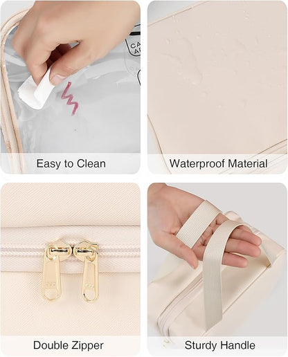 Travel Makeup Bag Hanging Toiletry Bag for Women Men TSA Approved Clear Bag Toiletries Waterproof Cosmetic Bag Toiletry Bag Travel Toiletry Organizer for Bathroom Shower, Beige