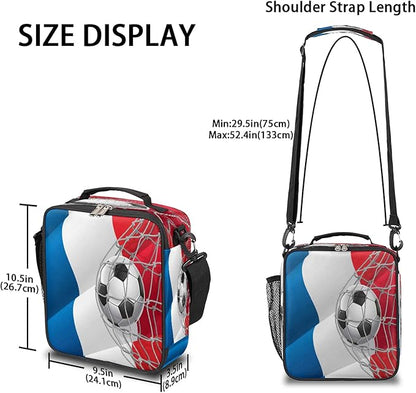 Pardick Soccer Insulated Lunch Bag for Boys Kids Sport Football Lunch Box French Flag Tote Bag Reusable Lunch Cooler Containers for School Picnic Work Travel Outdoor