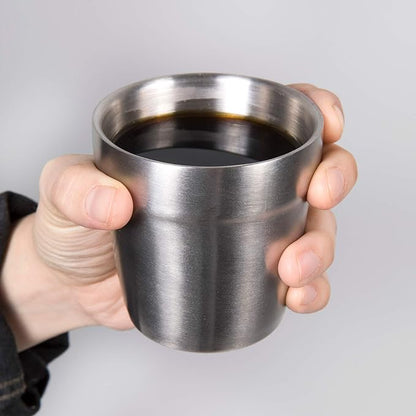 nCamp - Camping Coffee Cup Set, Insulated Stainless Steel Cups, Stackable Metal Cups, Stainless Steel Cup with Nylon Drawstring Bag, Made with 304 Stainless Steel, 6 oz, 4-Piece Set