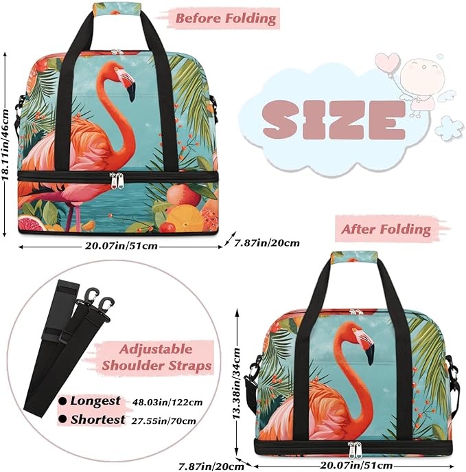 cfpolar Woman Travel Duffel Bag Tropical Flamingo Foldable Tote Carry On Luggage Sports Gym Bag With Shoe Compartment Overnight Weekend Yoga Workout Bag Training Handbag