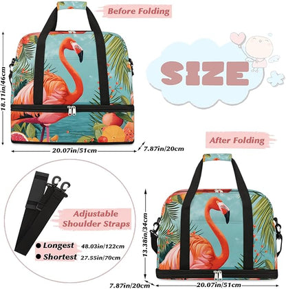 cfpolar Woman Travel Duffel Bag Tropical Flamingo Foldable Tote Carry On Luggage Sports Gym Bag With Shoe Compartment Overnight Weekend Yoga Workout Bag Training Handbag