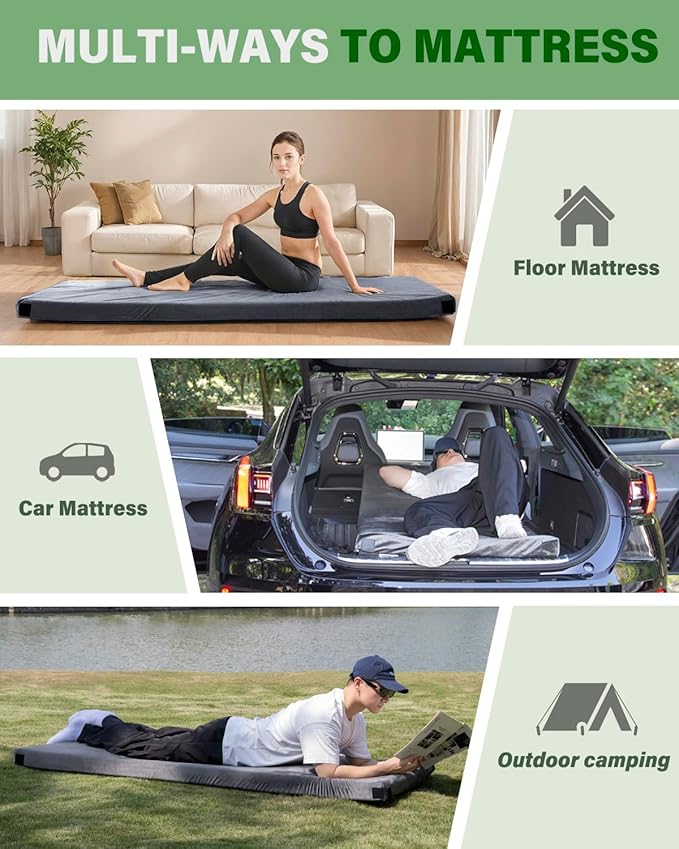 Memory Foam Camping Mattress Sleeping Pad,3 Inch Waterproof Camping Mat to Portable Roll Up Mattress for Floor,Car,Tent Travel,Cot,Soft Thick Sleeping Mat for Kids Adults Camping Sleepover
